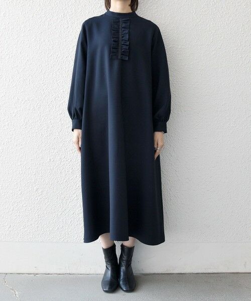 SHIPS / シップス ロング・マキシ丈ワンピース | 《予約》SHIPS any:〈洗濯機可能〉ダブルクロス フリル パフ スリーブ ワンピース［NAVY BLUE］ | 詳細26