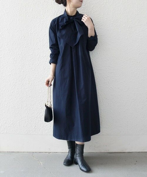 SHIPS / シップス ロング・マキシ丈ワンピース | 《予約》SHIPS any:〈洗濯機可能〉タイプライター ボウタイ リボン シャツ ワンピース | 詳細27