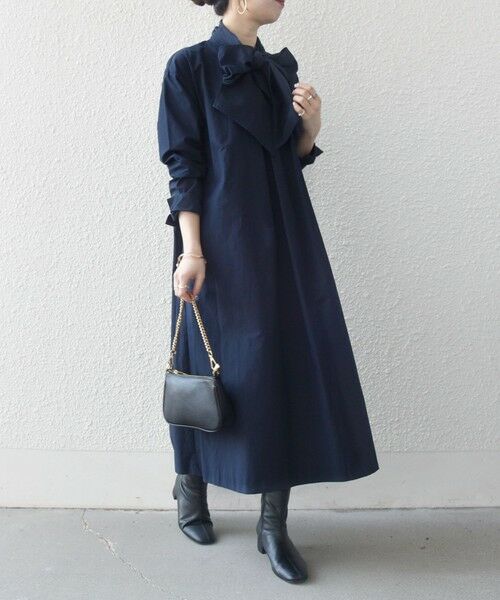 SHIPS / シップス ロング・マキシ丈ワンピース | 《予約》SHIPS any:〈洗濯機可能〉タイプライター ボウタイ リボン シャツ ワンピース | 詳細28
