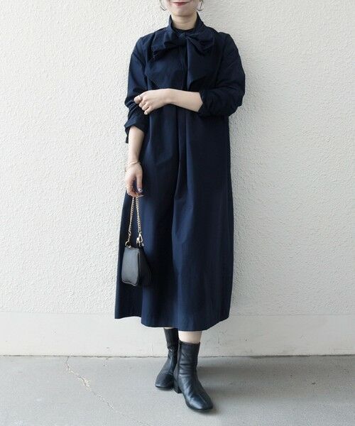 SHIPS / シップス ロング・マキシ丈ワンピース | 《予約》SHIPS any:〈洗濯機可能〉タイプライター ボウタイ リボン シャツ ワンピース | 詳細26