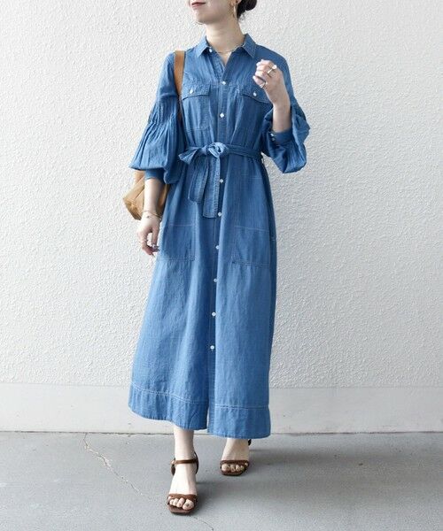 SHIPS / シップス ミニ丈・ひざ丈ワンピース | 《予約》SHIPS any:〈手洗い可能〉シアー デニム ポケット ロング シャツ ワンピース | 詳細1