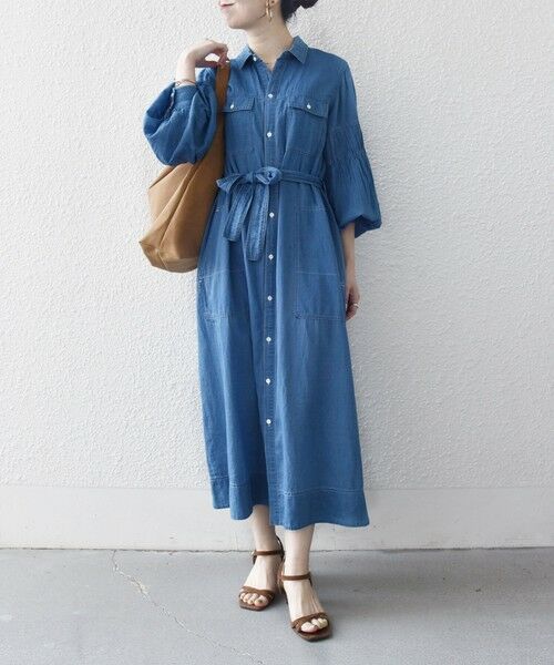 SHIPS / シップス ミニ丈・ひざ丈ワンピース | 《予約》SHIPS any:〈手洗い可能〉シアー デニム ポケット ロング シャツ ワンピース | 詳細10