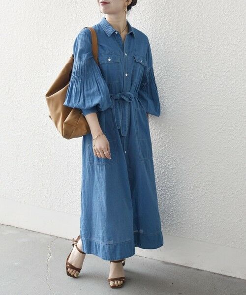 SHIPS / シップス ミニ丈・ひざ丈ワンピース | 《予約》SHIPS any:〈手洗い可能〉シアー デニム ポケット ロング シャツ ワンピース | 詳細2