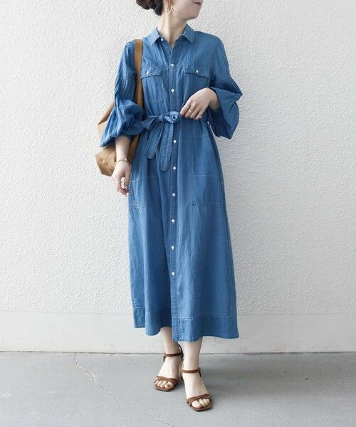 SHIPS / シップス ミニ丈・ひざ丈ワンピース | 《予約》SHIPS any:〈手洗い可能〉シアー デニム ポケット ロング シャツ ワンピース | 詳細3