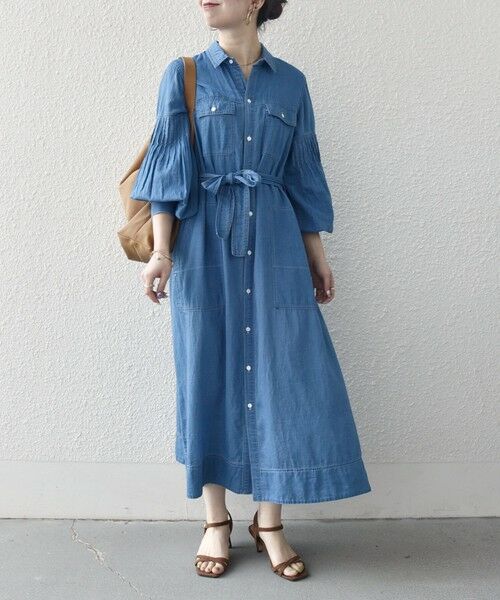 SHIPS / シップス ミニ丈・ひざ丈ワンピース | 《予約》SHIPS any:〈手洗い可能〉シアー デニム ポケット ロング シャツ ワンピース | 詳細4