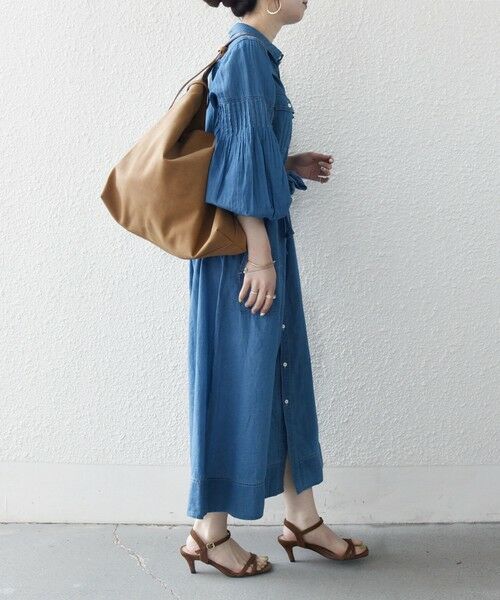 SHIPS / シップス ミニ丈・ひざ丈ワンピース | 《予約》SHIPS any:〈手洗い可能〉シアー デニム ポケット ロング シャツ ワンピース | 詳細5