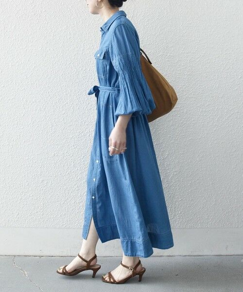 SHIPS / シップス ミニ丈・ひざ丈ワンピース | 《予約》SHIPS any:〈手洗い可能〉シアー デニム ポケット ロング シャツ ワンピース | 詳細8