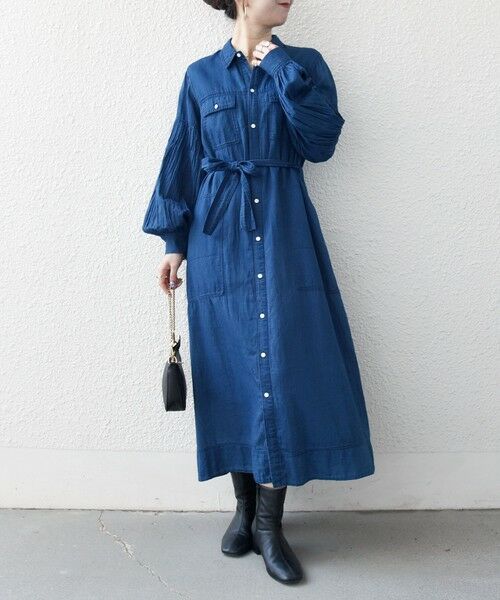 SHIPS / シップス ミニ丈・ひざ丈ワンピース | 《予約》SHIPS any:〈手洗い可能〉シアー デニム ポケット ロング シャツ ワンピース（ブルー）