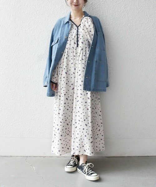 SHIPS / シップス ロング・マキシ丈ワンピース | 《予約》SHIPS any:〈洗濯機可能〉フラワー プリント ウエストギャザー Vネック ワンピース | 詳細8