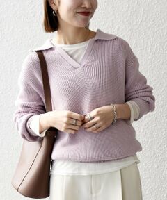 SHIPS / シップス ニット・セーター | 《予約》SHIPS any:〈手洗い可能〉 片畦編み ポロカラー スキッパー ニット プルオーバー