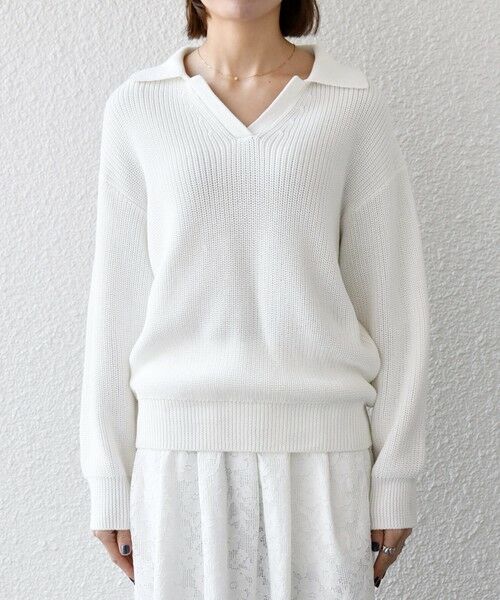 SHIPS / シップス ニット・セーター | 《予約》SHIPS any:〈手洗い可能〉 片畦編み ポロカラー スキッパー ニット プルオーバー | 詳細10