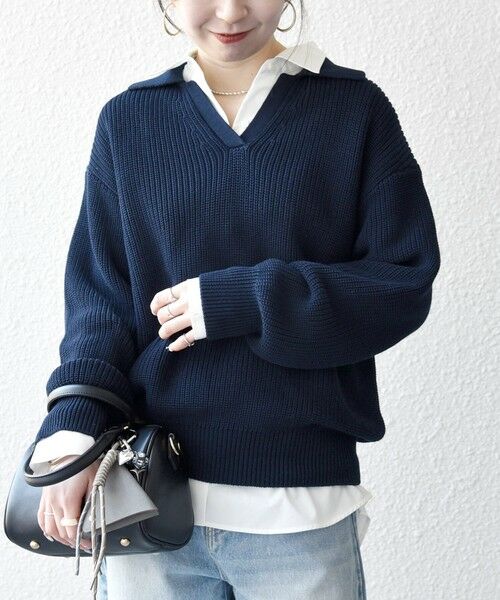 SHIPS / シップス ニット・セーター | 《予約》SHIPS any:〈手洗い可能〉 片畦編み ポロカラー スキッパー ニット プルオーバー | 詳細28