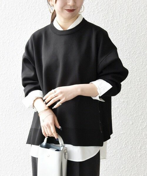 SHIPS / シップス ニット・セーター | 《予約》SHIPS any:〈手洗い可能〉サイドスリット クルーネック ルーズ プルオーバー(ブラック)