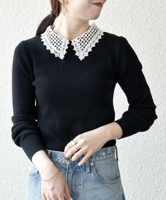 SHIPS / シップス ニット・セーター | 《予約》SHIPS any:〈手洗い可能〉2WAY レース カラー リブ ニット プルオーバー