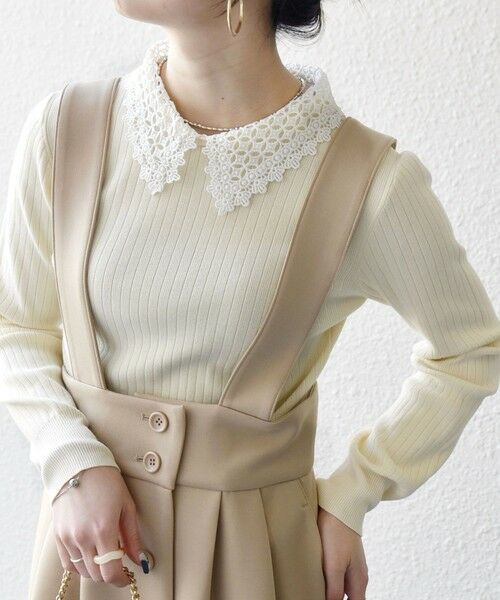 SHIPS / シップス ニット・セーター | 《予約》SHIPS any:〈手洗い可能〉2WAY レース カラー リブ ニット プルオーバー（ナチュラル）