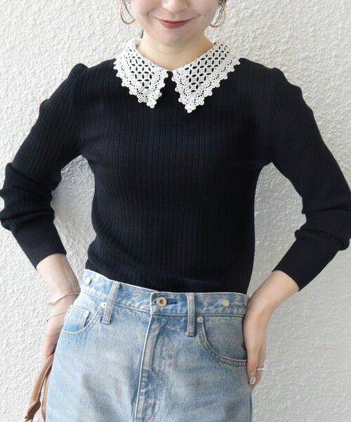 SHIPS / シップス ニット・セーター | 《予約》SHIPS any:〈手洗い可能〉2WAY レース カラー リブ ニット プルオーバー | 詳細24