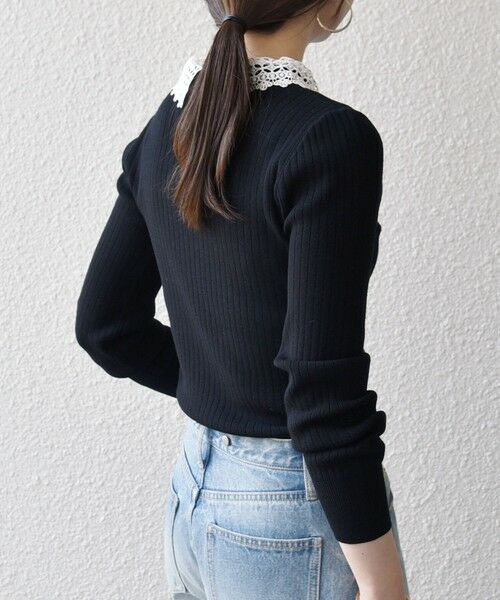 SHIPS / シップス ニット・セーター | 《予約》SHIPS any:〈手洗い可能〉2WAY レース カラー リブ ニット プルオーバー | 詳細25