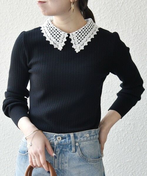 SHIPS / シップス ニット・セーター | 《予約》SHIPS any:〈手洗い可能〉2WAY レース カラー リブ ニット プルオーバー | 詳細27