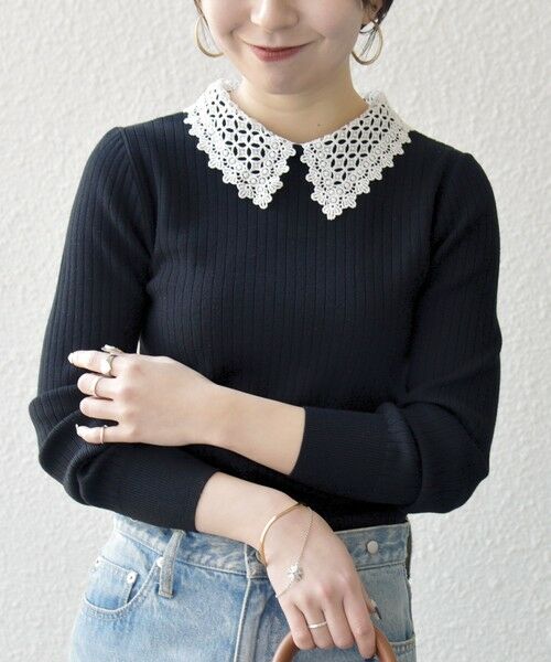 SHIPS / シップス ニット・セーター | 《予約》SHIPS any:〈手洗い可能〉2WAY レース カラー リブ ニット プルオーバー | 詳細28