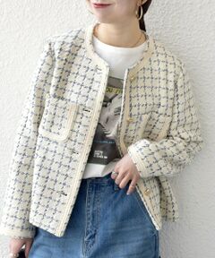SHIPS / シップス ノーカラージャケット | 《予約》SHIPS any: ツイード  パイピング ノーカラー ジャケット