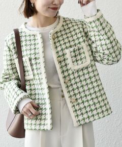 SHIPS / シップス ノーカラージャケット | 《予約》SHIPS any: ツイード  パイピング ノーカラー ジャケット