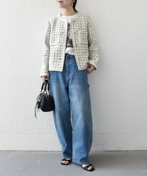 SHIPS / シップス ノーカラージャケット | 《予約》SHIPS any: ツイード  パイピング ノーカラー ジャケット | 詳細1