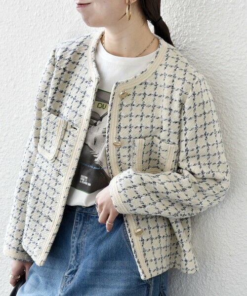 SHIPS / シップス ノーカラージャケット | 《予約》SHIPS any: ツイード  パイピング ノーカラー ジャケット | 詳細10