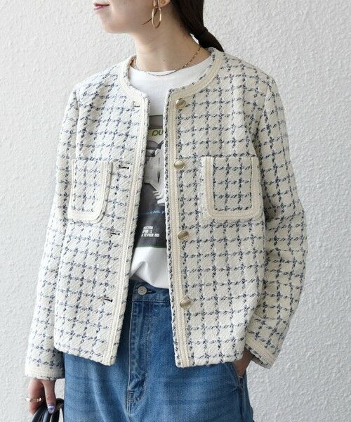 SHIPS / シップス ノーカラージャケット | 《予約》SHIPS any: ツイード  パイピング ノーカラー ジャケット | 詳細3