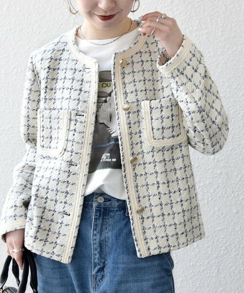 SHIPS / シップス ノーカラージャケット | 《予約》SHIPS any: ツイード  パイピング ノーカラー ジャケット | 詳細4