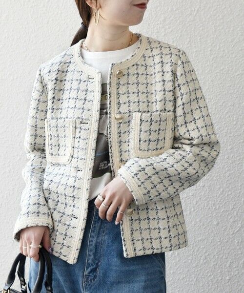 SHIPS / シップス ノーカラージャケット | 《予約》SHIPS any: ツイード  パイピング ノーカラー ジャケット | 詳細5