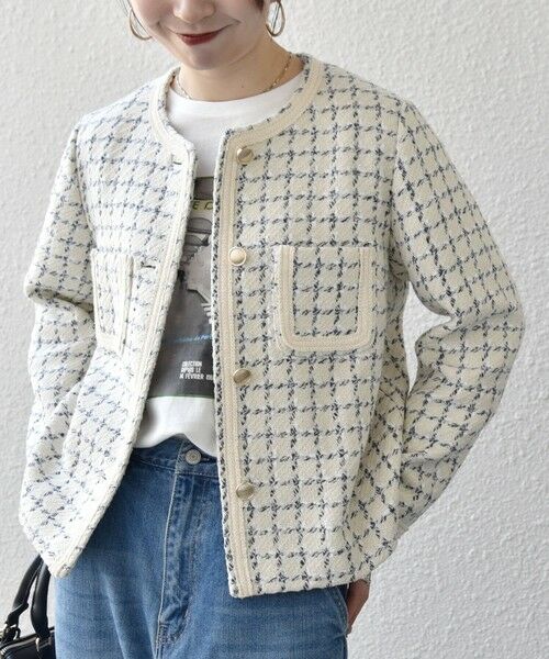 SHIPS / シップス ノーカラージャケット | 《予約》SHIPS any: ツイード  パイピング ノーカラー ジャケット | 詳細9