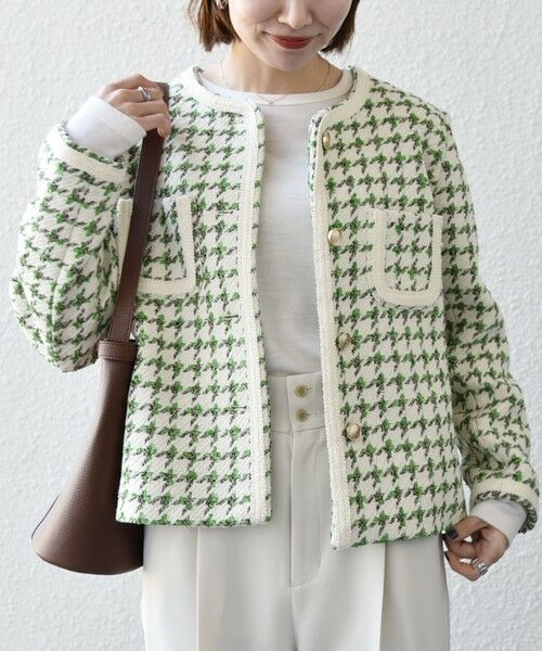 SHIPS / シップス ノーカラージャケット | 《予約》SHIPS any: ツイード  パイピング ノーカラー ジャケット | 詳細20