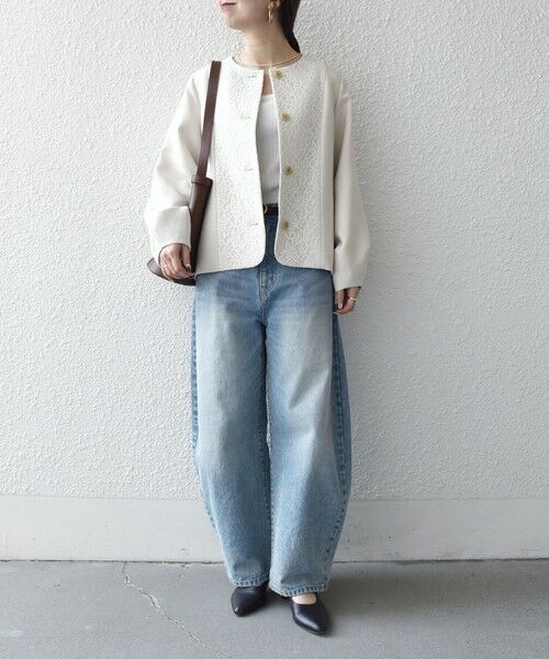 SHIPS / シップス ノーカラージャケット | 《予約》SHIPS any:〈手洗い可能〉ダブルクロス レース 切替 ノーカラー ジャケット［NAVY BLUE］ | 詳細1