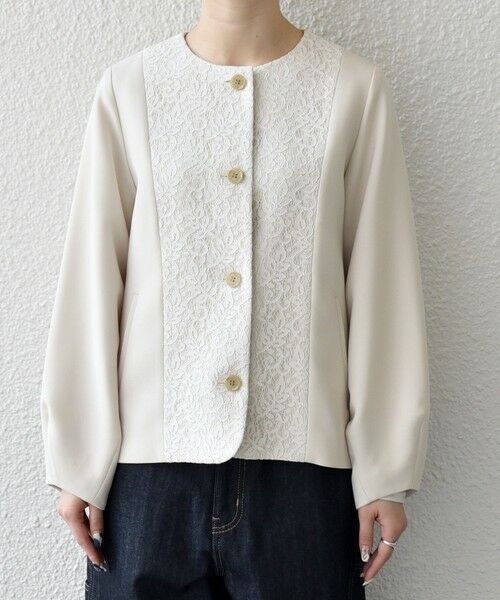 SHIPS / シップス ノーカラージャケット | 《予約》SHIPS any:〈手洗い可能〉ダブルクロス レース 切替 ノーカラー ジャケット［NAVY BLUE］ | 詳細10