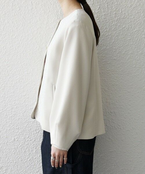 SHIPS / シップス ノーカラージャケット | 《予約》SHIPS any:〈手洗い可能〉ダブルクロス レース 切替 ノーカラー ジャケット［NAVY BLUE］ | 詳細11