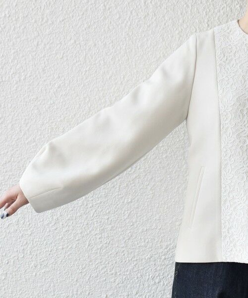 SHIPS / シップス ノーカラージャケット | 《予約》SHIPS any:〈手洗い可能〉ダブルクロス レース 切替 ノーカラー ジャケット［NAVY BLUE］ | 詳細13