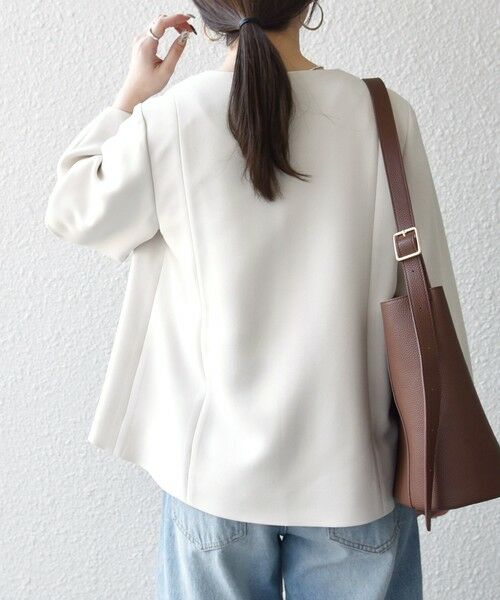 SHIPS / シップス ノーカラージャケット | 《予約》SHIPS any:〈手洗い可能〉ダブルクロス レース 切替 ノーカラー ジャケット［NAVY BLUE］ | 詳細6