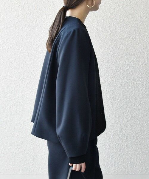 SHIPS / シップス ノーカラージャケット | 《予約》SHIPS any:〈手洗い可能〉ダブルクロス レース 切替 ノーカラー ジャケット［NAVY BLUE］ | 詳細19