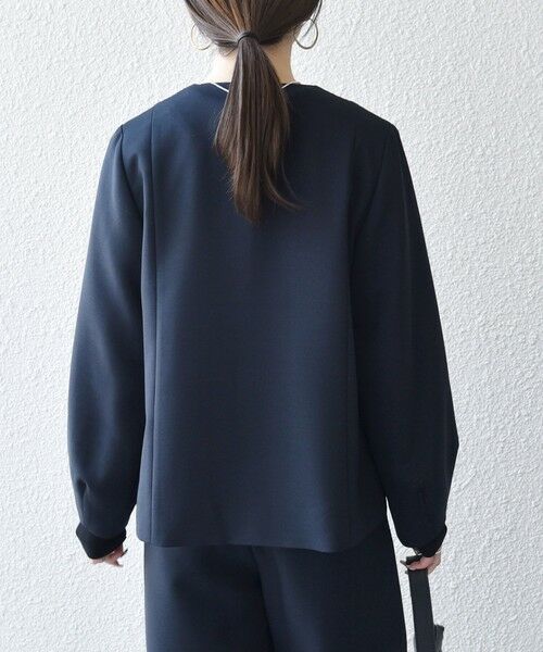 SHIPS / シップス ノーカラージャケット | 《予約》SHIPS any:〈手洗い可能〉ダブルクロス レース 切替 ノーカラー ジャケット［NAVY BLUE］ | 詳細20