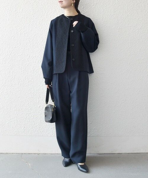 SHIPS / シップス ノーカラージャケット | 《予約》SHIPS any:〈手洗い可能〉ダブルクロス レース 切替 ノーカラー ジャケット［NAVY BLUE］ | 詳細14