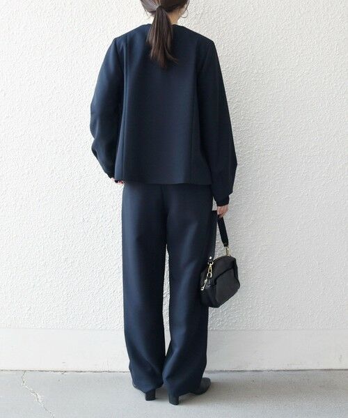 SHIPS / シップス ノーカラージャケット | 《予約》SHIPS any:〈手洗い可能〉ダブルクロス レース 切替 ノーカラー ジャケット［NAVY BLUE］ | 詳細15