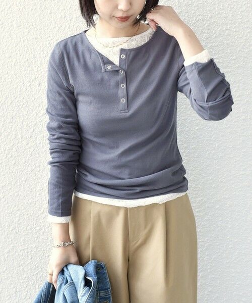 SHIPS / シップス Tシャツ | 《予約》SHIPS Colors:〈手洗い可能〉シアー ドライタッチ ヘンリーネック TEE◆（ダークグレー）