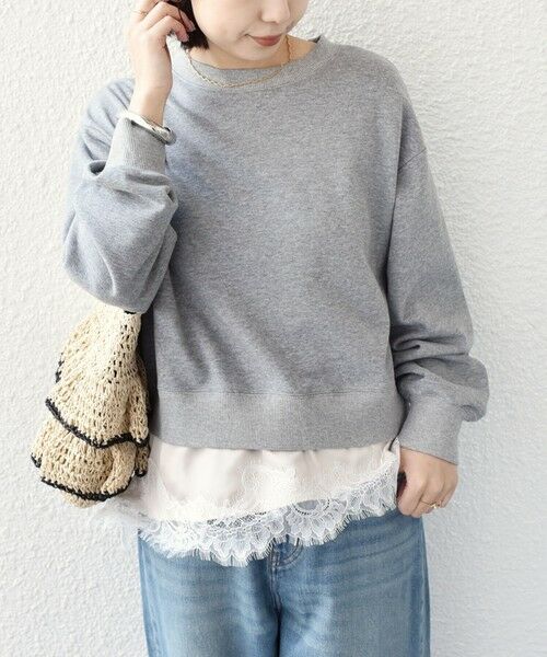 SHIPS / シップス スウェット | 《予約》SHIPS Colors:〈手洗い可能〉レース レイヤード 裏毛 トップス◆（グレー）