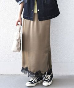 SHIPS / シップス ロング・マキシ丈スカート | 《予約》SHIPS Colors:〈手洗い可能〉サテン レース スカート◆