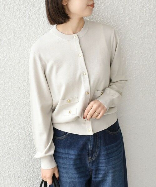SHIPS / シップス カーディガン・ボレロ | 《予約》SHIPS Colors:〈接触冷感・手洗い可能〉14ゲージ クルーネック カーディガン◆（ライトグレー）