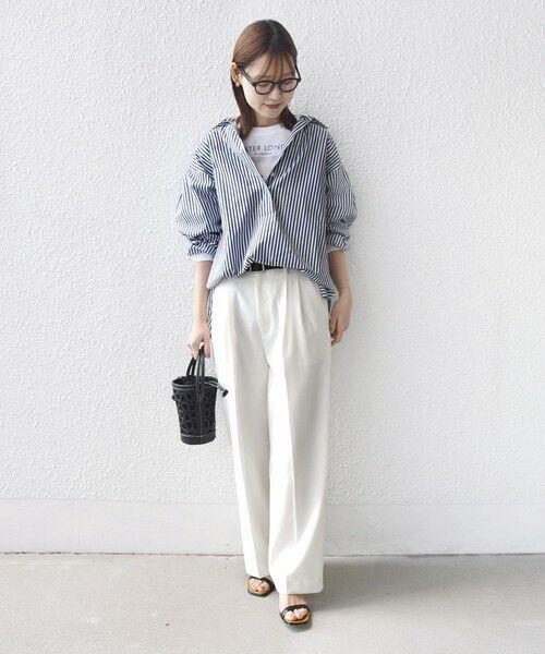 SHIPS / シップス シャツ・ブラウス | 《予約》〈手洗い可能〉無地 / ストライプ サイド スリット スキッパー コットン シャツ | 詳細30