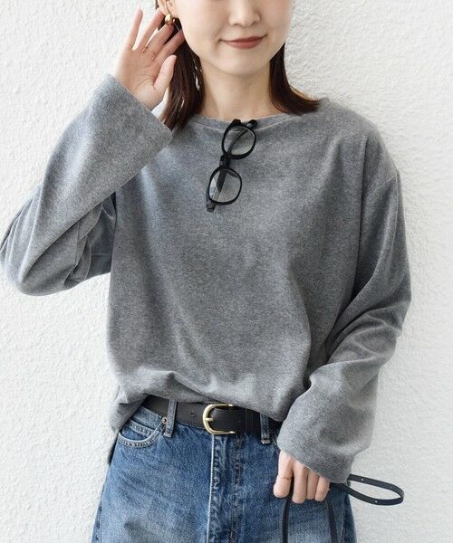 SHIPS / シップス Tシャツ | 〈手洗い可能〉コットン ベロア ボートネック ロング スリーブ プルオーバー（ライトグレー）