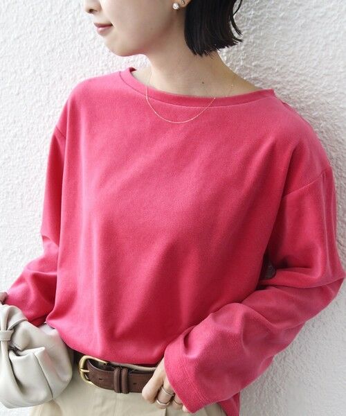 SHIPS / シップス Tシャツ | 〈手洗い可能〉コットン ベロア ボートネック ロング スリーブ プルオーバー（ピンク）