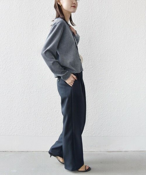 SHIPS / シップス カーディガン・ボレロ | 〈手洗い可能〉ポリエステル ベロア ボーダー パール モチーフ ボタン カーディガン | 詳細4