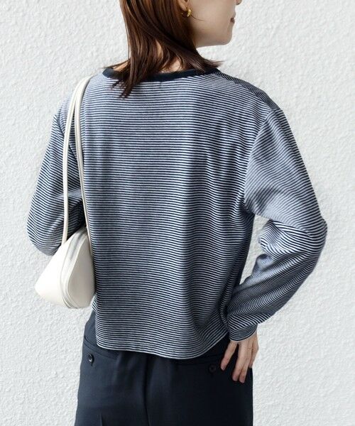 SHIPS / シップス カーディガン・ボレロ | 〈手洗い可能〉ポリエステル ベロア ボーダー パール モチーフ ボタン カーディガン | 詳細7